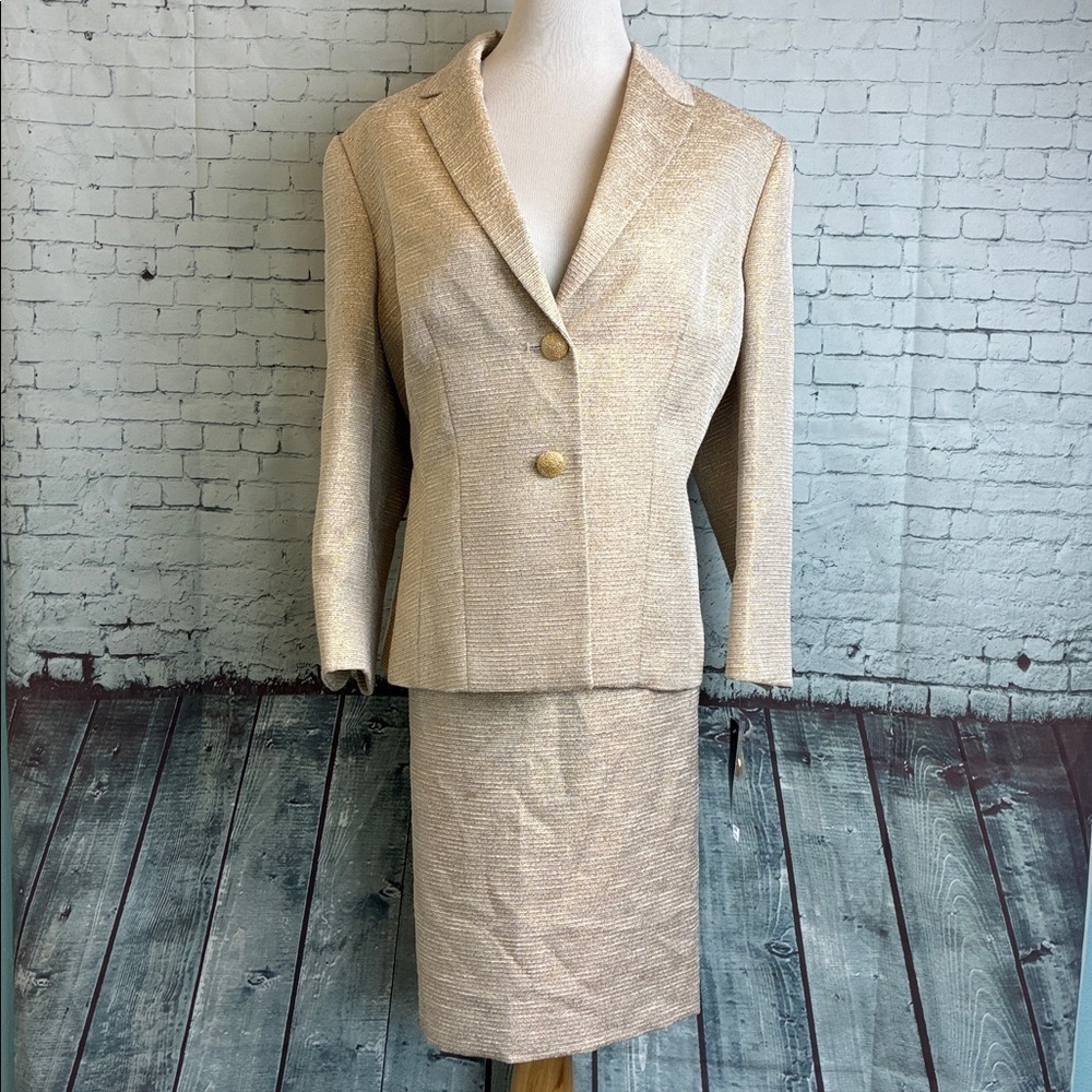 Albert Nipon 2-Piece Skirt Suit Plus Sz 18 Cream Metallic Gold Work Office NEW